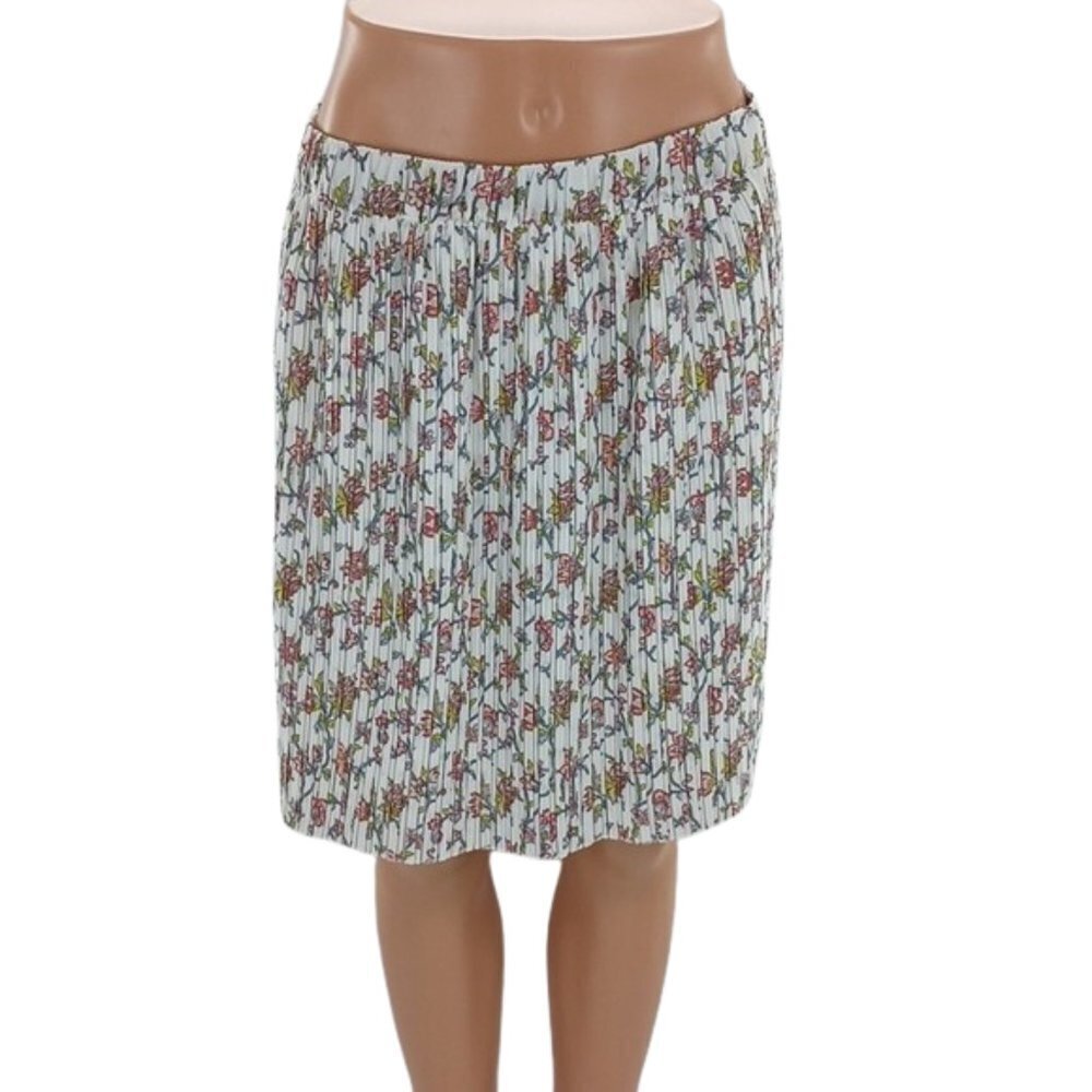 Loft Womens M Petite Floral Pleated Skirt Multicolor Casual Office Work Wear